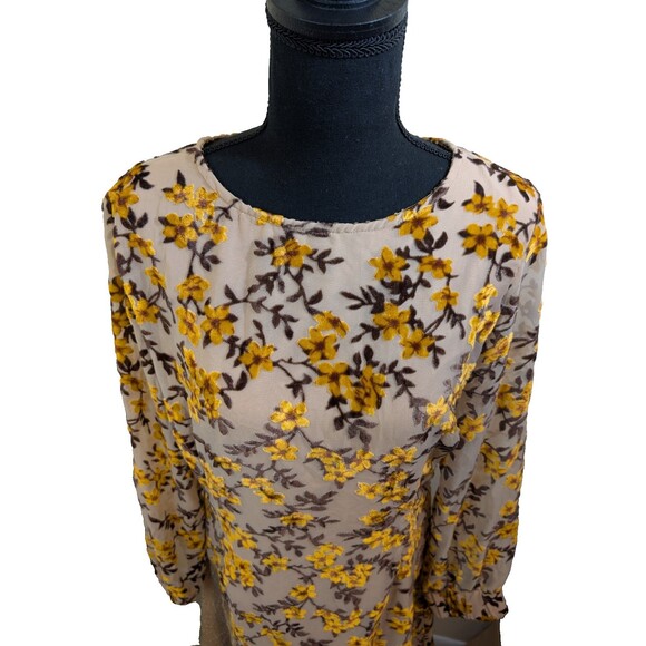 Roolee Darcy Floral Midi Dress Color BurlyWood Sheer Long Sleeves Medium - Picture 7 of 14